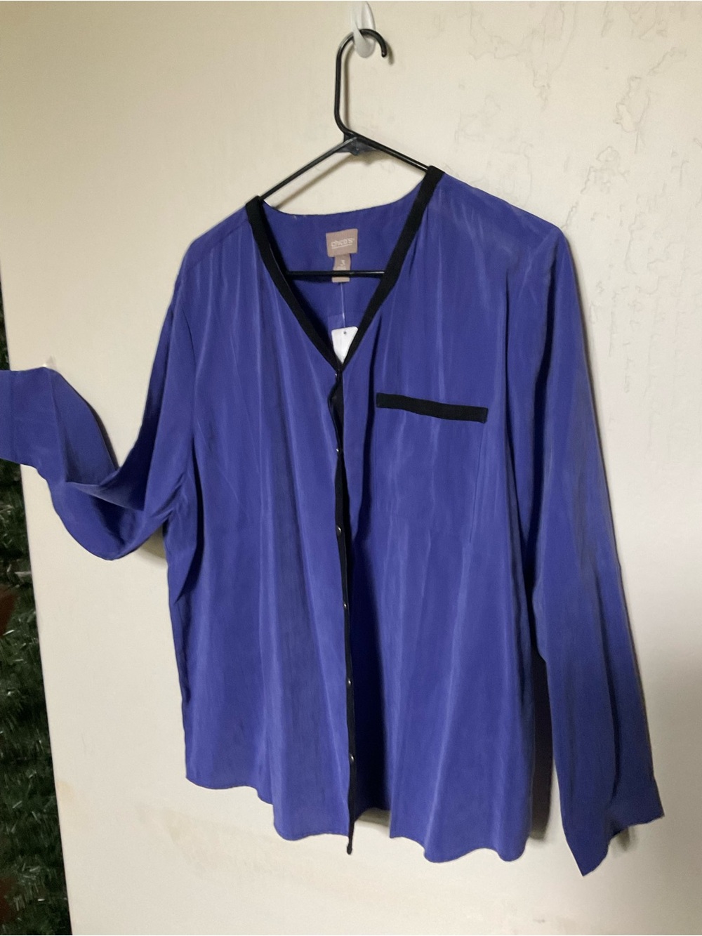 Chico's Violet Button-Front Blouse with Black Trim